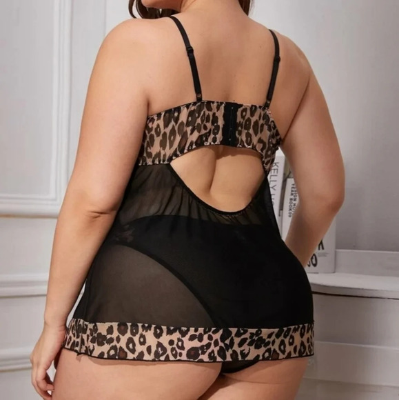 Leopard Sheer Mesh Slip with Panty NWOT - Picture 3 of 8